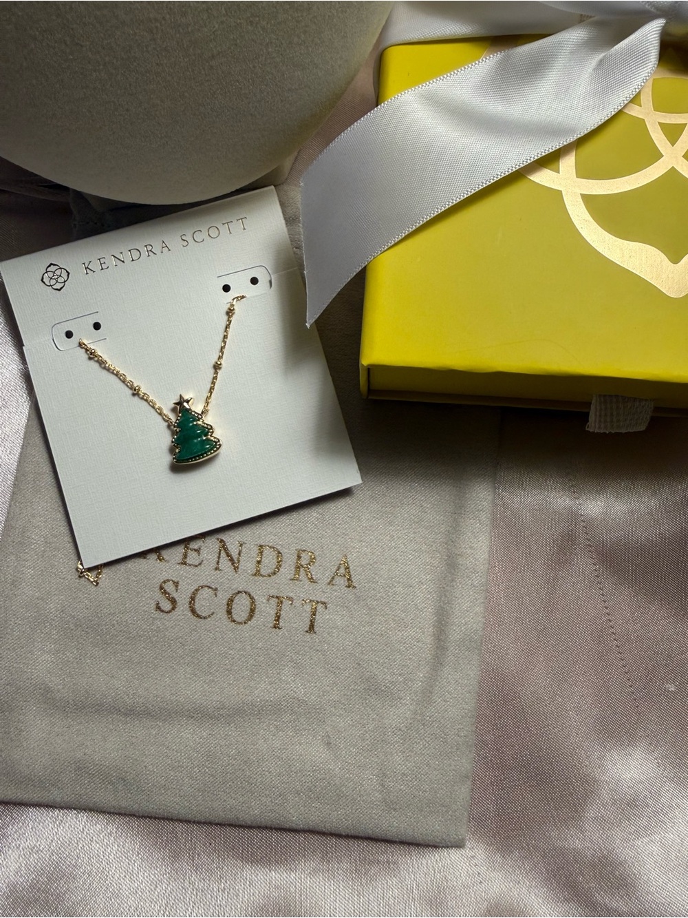 Kendra Scott Gold Necklace with Green Tree Pendant